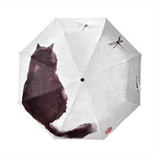 遮!阳雨伞防紫外线防晒个性猫咪全自动创意水墨学生文艺太阳伞黑