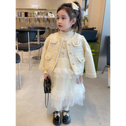 女童春秋公主裙套装儿童小香风连衣裙冬季加绒洋气，外套时髦蓬蓬