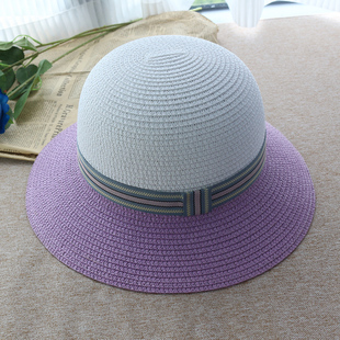 小清新草帽防晒遮阳帽可折叠沙滩帽女士百搭紫色帽子防紫外线
