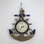 木质时钟客厅地中海船锚复古墙壁挂钟船舵酒吧做旧装饰品创意钟表
