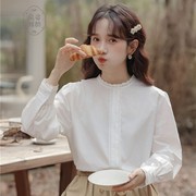 蕾丝花边衬衫女2024春季韩版简约气质刺绣宽松白色女装衬衣