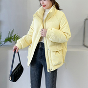 暖色系2023冬装羽绒，棉衣女立领加厚黄色，短款宽松休闲棉袄外套