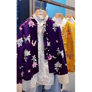 新中式国风小众高级感女装2024禅意唐装气质复古盘扣紫色外套