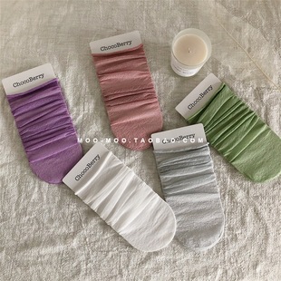 韩国夏季春秋季儿童超薄女童糖果色彩色短袜直板-亮丝堆堆袜