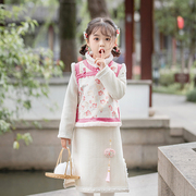 女童旗袍裙冬装儿童马甲裙子两件套宝宝中国风汉服套装古装连衣裙