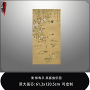 11清恽寿平燕喜鱼乐图花鸟国画喷绘复制品，临摹稿范本中式装饰画