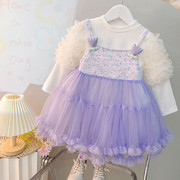女童春秋款连衣裙2024小童女，宝宝婴儿童装，秋装公主裙子小女孩