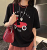 韩国24夏装字母红色小电动车图案韩版休闲圆领短袖上衣宽松T