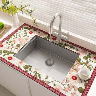 美式复古洗脸台吸水田园花卉，硅藻泥垫子，厨房水槽边缘洗碗槽沥水垫