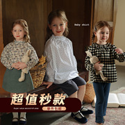 女童小众气质碎花格子，娃娃衫允儿妈宝宝，秋冬打底衫儿童春秋衬衫