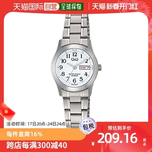 日本直邮citizenq&q手表，女士白色防水金属带皮带手表石英