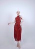 ROUR新中式红色印花旗袍裙长袖古典演出服高端礼服红色复古旗袍裙