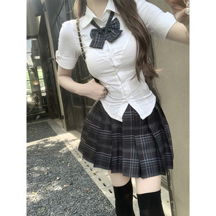 日系jk制服辣妹学生格裙套装英伦学院风美式甜辣收腰ol衬衫两件套