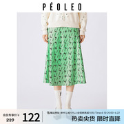 飘蕾绿色花版印花半身裙女2024春季复古高级感时髦中长伞裙