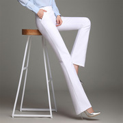 高端品质2024春夏女白色显瘦裤子弹力喇叭裤，休闲西裤微喇长裤