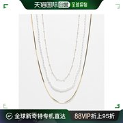 香港直邮潮奢asos女士curve人造珍珠蛇纹链条设计项链(三件套