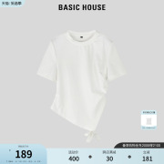 Basic House/百家好圆领T恤2024夏季不规则下摆短袖T恤女