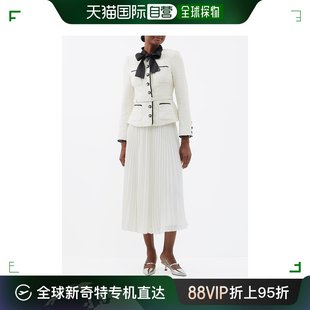 香港直邮self-portrait女士蝴蝶结，毛圈花呢雪纺中长连衣裙