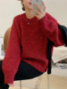 氛围感の红色毛衣!敲松软10%羊毛花线显白圆领松弛加厚套头毛衣
