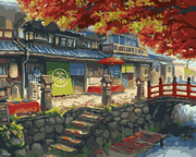 diy数字油画客厅风景纯手工填色彩色画板装饰画，日本茶屋40*50*65