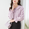 紫色长袖衬衫女2024春季双层花瓣，领设计感韩版小众上衣