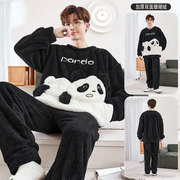冬季法兰绒睡衣男卡通熊猫加厚青少年，男士珊瑚绒，加大码家居服套装