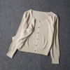 5552-纯棉好做工针织镂空水钻纽扣短款圆领，长袖开衫薄针织衫