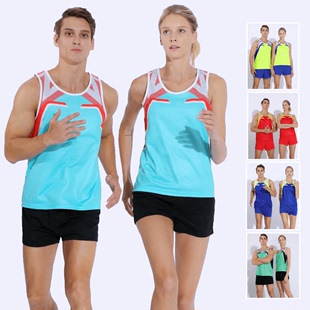 夏季田径服套装男女，款马拉松跑步健身训练衣，速干短跑比赛运动装