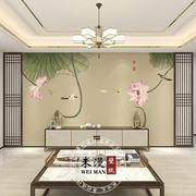 现代简约新中式荷花装饰壁画客厅电视机沙发背景墙纸卧室装饰壁画