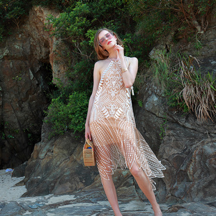 音乐节欧美辣妹风穿搭海岛海边多巴胺度假沙滩，裙波西米亚连衣裙