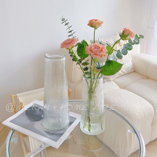 北欧ins风简约玻璃花瓶透明玫瑰，百合富贵竹花瓶客厅餐桌插花摆件