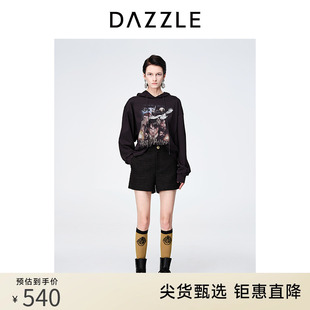 DAZZLE地素奥莱秋通勤黑色小香风高级感粗花呢直筒短裤女