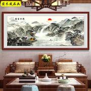 水墨有带框山水画风，靠山挂画客厅装饰画，沙发背景墙壁画高档意境画