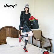 dncy黑色西装外套女韩版高级感小西服春秋小个子气质荷叶边外套