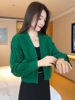V领纯色短款开衫针织披肩外套女2023秋韩版蝙蝠袖毛线上衣