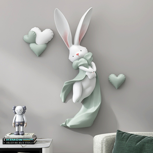 萌兔3D立体浮雕壁饰电视沙发背景墙挂饰入户玄关墙贴卧室床头壁挂