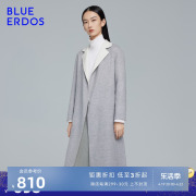 blueerdos女装秋冬拼色羊毛简约外套，简约长款格雷，系毛呢大衣女