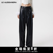 品牌直营 LE ALESSANDRA 黑色高腰PU亮面皮裤女宽松阔腿裤长裤