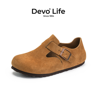 devo的沃软木鞋，女休闲学生全包真皮，复古文艺时尚一脚蹬单鞋66008