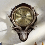 迪高鹿头钟表美式挂钟挂墙表客厅复古艺术装饰欧式壁钟大型挂式时