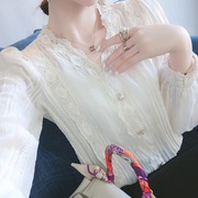 灯笼袖衬衫女春秋冬衬衫2024高级感设计感气质蕾丝衫洋气小衫