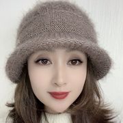 女士帽子2023冬季针织松鼠绒帽檐款戴法时尚冬天韩版保暖百搭