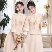 中式伴娘服冬季2023婚礼中国风加绒加厚伴娘团姐妹裙年会礼服