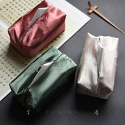 高档轻奢布艺纸巾盒仙鹤纺丝抽纸盒茶室桌面家用纸巾布套古典中式