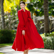 美妃红色中长款洋气漂亮风衣，外套女2023年设计感高级气质女装