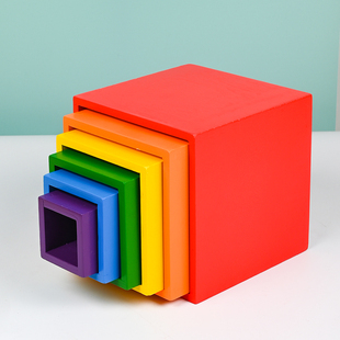 木制六层七彩套盒幼儿园早教益智认知数字彩色叠叠乐套盒玩具幼儿