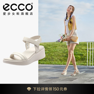ECCO爱步休闲凉鞋女 夏季真皮坡跟增高一字带凉鞋黑色 柔畅273303
