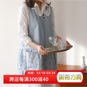 韩国娃娃领棉蕾丝绣花花边碎花围裙主妇教师幼儿背心式厨房工作服