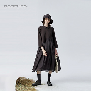 容子木ROSEMOO商场同款舒适棉衬衫领丝质拼接连衣裙RYH3LC305C