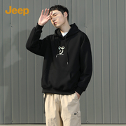 Jeep吉普美式黑色连帽卫衣2024年春秋季宽松休闲上衣情侣款外套